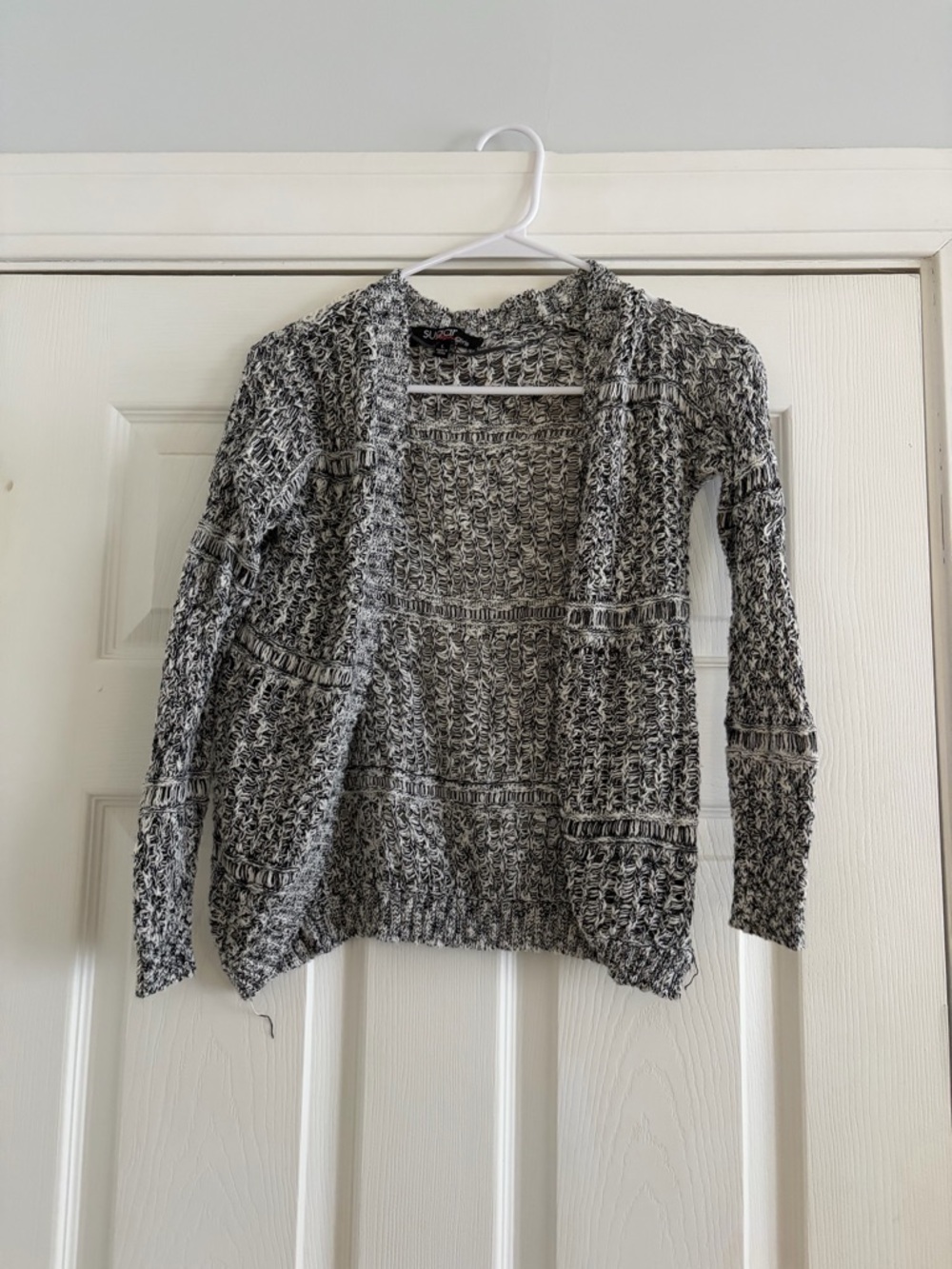 Girls' Open-Front Gray Marled Knit Sweater Cardigan